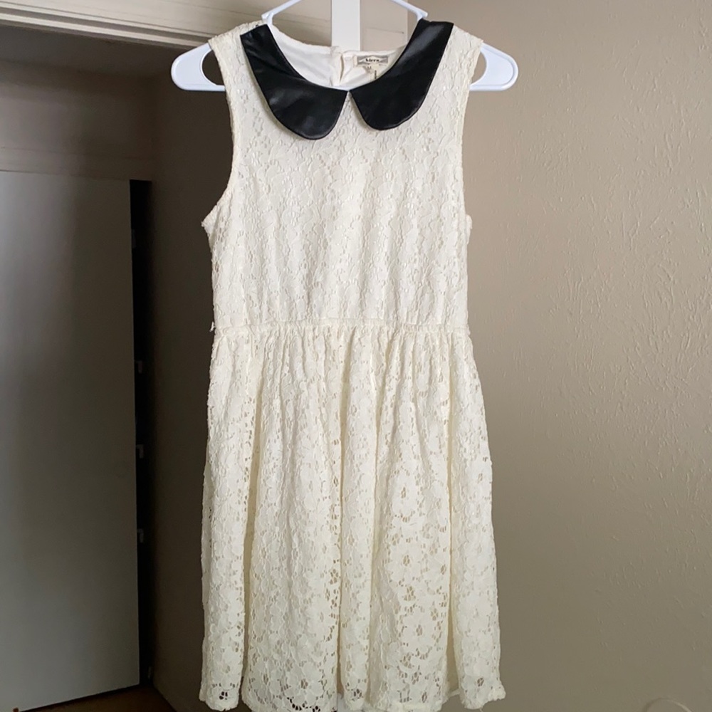 White Lace Babydoll Dress With Black Collar